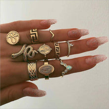 Load image into Gallery viewer, 10-piece women's wedding ring snake ring punk Buddha statue natural stone bohemian ring