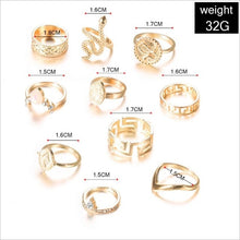 Load image into Gallery viewer, 10-piece women's wedding ring snake ring punk Buddha statue natural stone bohemian ring